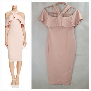 NWT Nookie Hermosa Midi Dress Womens (L) Blush Off the Shoulder With Straps-$229